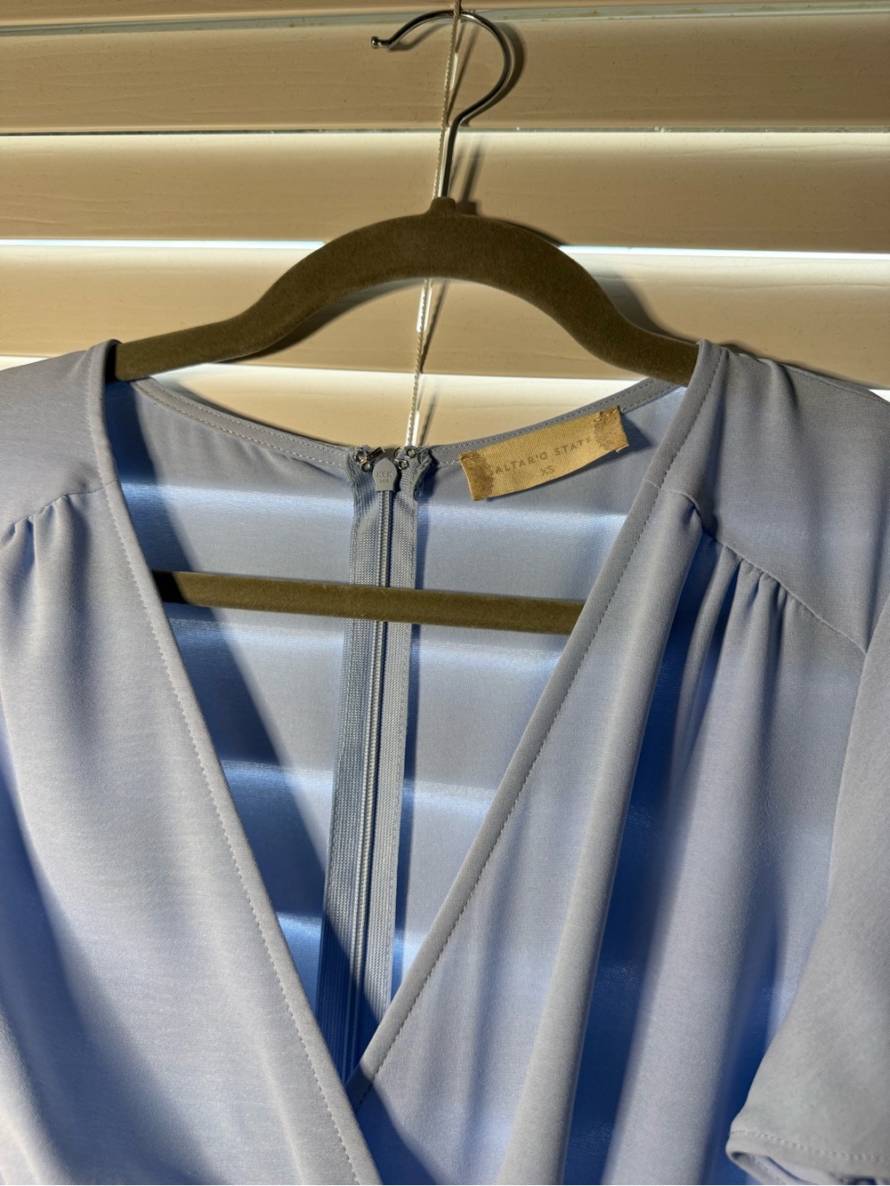 Altar'd State Dusty Blue Flutter Sleeve Ruffle Wrap Dress - Size XS - Picture 2 of 4